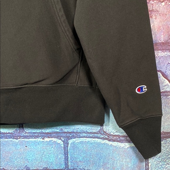 Champion Reverse Weave Hoodie M Black Multicolor Spellout Pullover Sweatshirt - Picture 3 of 9